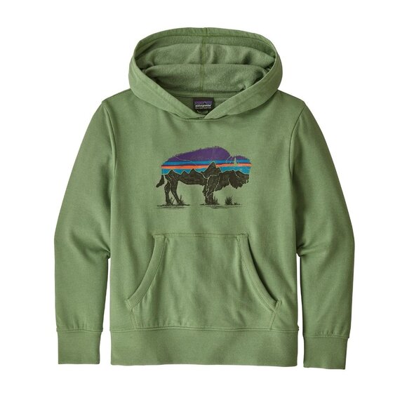 Patagonia Kids Unisex XL Fits Roy Bison Hoodie Matcha Green Buffalo Graphic - Picture 1 of 10